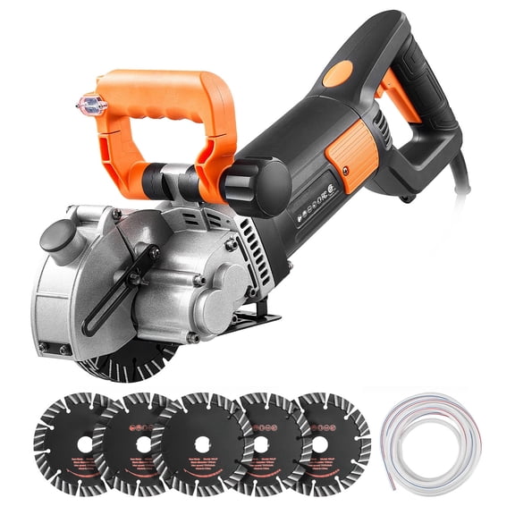 KFFKFF Electric Wall Groove Cutting Machine, 4800W Power, 6800 RPM Speed, Concrete Slotting Tool with Guide Line, 5 Blades, Adjustable Handle for Brick and Concrete Applications