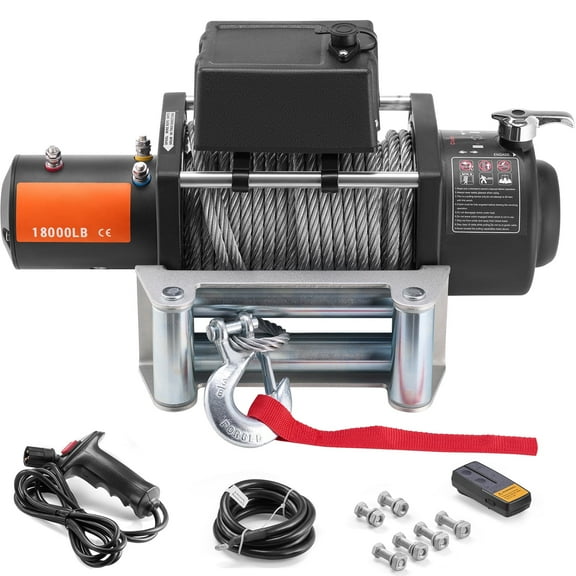 KFFKFF Electric Winch, 18,000 lb Capacity, 12V DC for Trucks, Φ7/16 in x 85 ft Steel Cable, Roller Fairlead, Remote Control Options, IP55 Water Resistance, Ideal for Off-Road SUV, Jeep, Truck