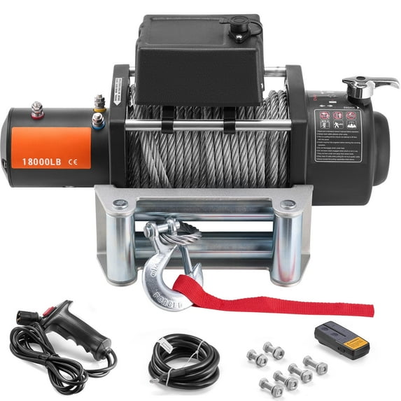 KFFKFF Electric Winch, 18,000 lb Capacity, 12V DC for Trucks, Φ7/16 in x 85 ft Steel Cable, Roller Fairlead, Remote Control Options, IP55 Water Resistance, Ideal for Off-Road SUV, Jeep, Truck