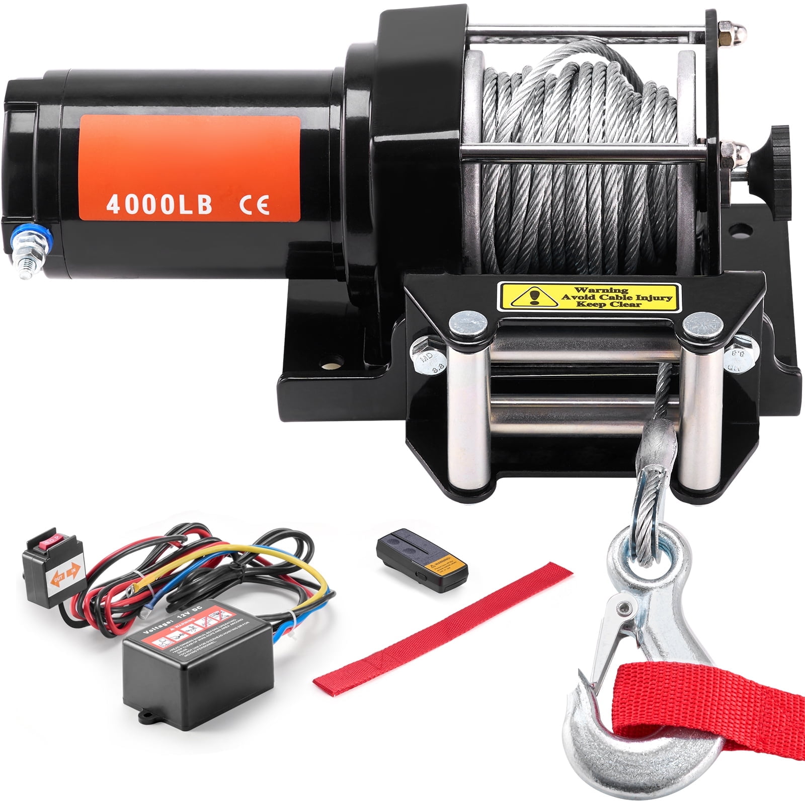 KFFKFF Electric Winch, 4000 lb Pulling Power, 12V DC for ATV/UTV, with Φ3/16 in x 39 ft Steel Cable, Roller Fairlead, Remote Control Options, IP55 Water Resistance, Ideal for UTV ATV Towing