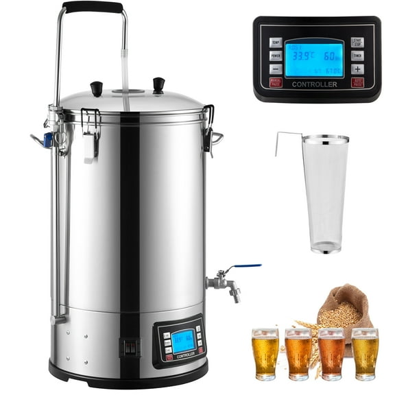 KFFKFF Electrical Brewing System, 9.2 Gal/35 L Auto/Manual Mode 100-1800W Power 25-100 Temp 1-180 min Timer Recipe Memory