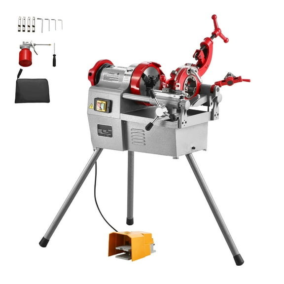 KFFKFF Electrical Pipe Threading Device, 750W 28RPM Threading Slicing Equipment, Suitable for 1/2 to 2 inch Pipes, Comes with Foot Pedal, Ideal for Plumbing, Vehicle Maintenance, Metalwork