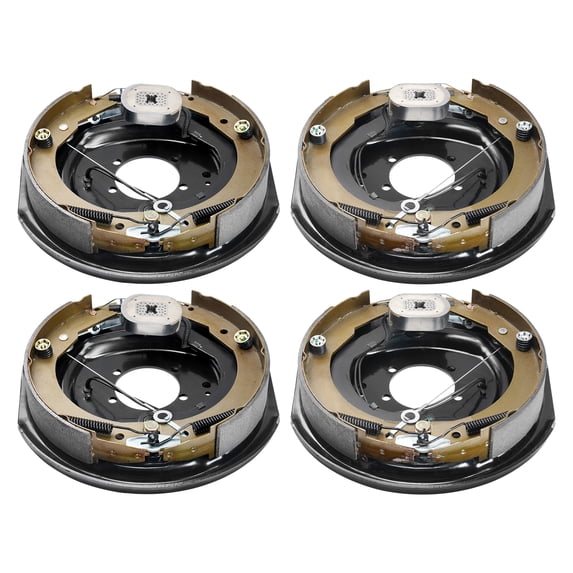 KFFKFF Electrical Towing Brake Assembly, Dimensions 12" x 2", Set of 2 Pairs Auto-Regulating Brake Kits Suitable for 7000 lbs Axle, 5-Point Installation, Support Plates (2 Right + 2 Left)
