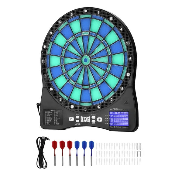 KFFKFF Electronic Dart Board with LED Lighting, Featuring 48 Games & Over 500 Variations, Includes 6 Darts with Flights and 50 Soft Tips, LCD Screen for Cricket Scoring - Accommodates Up to 8 Players