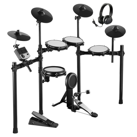 KFFKFF Electronic Drum Set, Collection of 32 Drum Kits & 480 Unique Sounds, 8 in Silent Mesh Snare, USB MIDI Compatible, Comes with 10 in Cymbals, Drum Sticks & Headphones