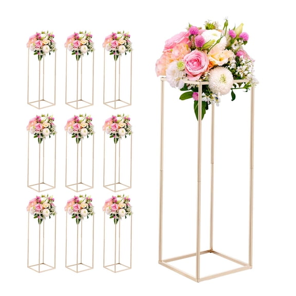 KFFKFF Elegant Gold Flower Stand, Set of 10, 31.5-inch Decorative Column Display for Weddings, Parties, Birthdays, and Home Dcor