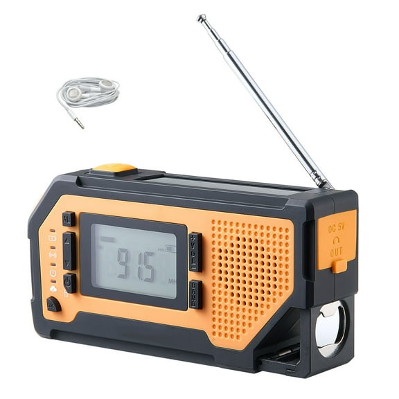 KFFKFF Emergency Weather Radio with 2000mAh Battery, FM/AM/WB/NOAA Alerts, Solar Hand Crank, USB Charging, SOS Alarm, Flashlight, Ideal for Outdoor Use and Emergencies