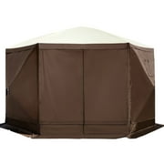 KFFKFF Enclosed Pavilion, 12 x 12 ft, Hexagonal Instant Outdoor Canopy with Netted Windows, Soil Anchors, Compact Transport Sack, Easy to Assemble, Suits for Wilderness Camping, Garden and Patio