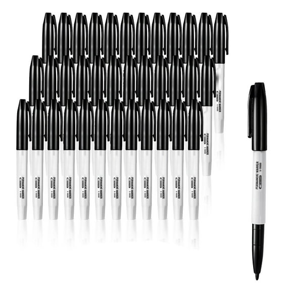 KFFKFF Enduring Ink Pens, Set of 36 Black Markers, Swift to Dry & Resistant to Fading, Precision Tip Markers for Use on Wood, Plastic, Paper, Metal, and Various Surfaces