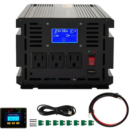 KFFKFF Energy Converter, 2000W Altered Sinusoidal Wave Converter, DC 12V to AC 120V Vehicle Transformer, featuring LCD Screen, Remote Control, LED Signal, AC Sockets Converter