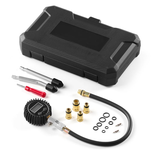 KFFKFF Engine Cylinder Compression Tester Kit with Pressure Gauge (10-200 PSI), Includes 4 Adapters and Straight & Angled Metal Tubes for Cars and Motorcycles