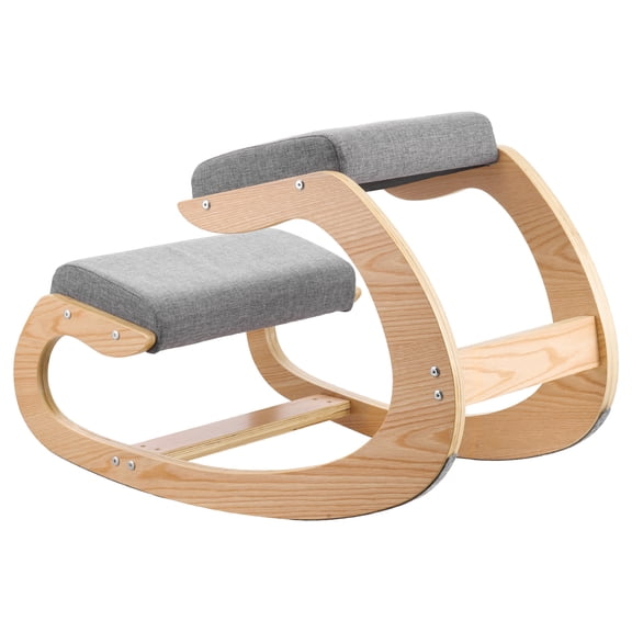 KFFKFF Ergonomic Kneeling Chair with Adjustable Height, Wooden Frame, and Comfortable Foam Cushions for Improved Posture and Back Support, Suitable for Home, Office, or Meditation, Gray