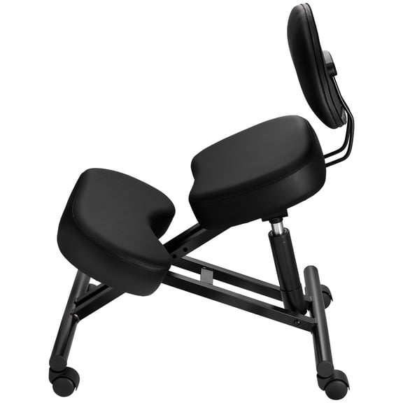 KFFKFF Ergonomic Kneeling Chair with Backrest & Wheels, Adjustable Height Posture Support with Thick Foam Cushions, Designed for Neck and Back Comfort, Ideal for Home, Office, or Meditation, Black