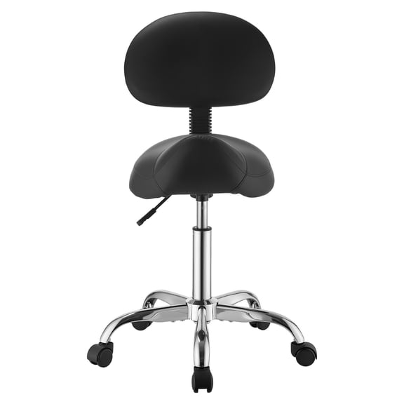 KFFKFF Ergonomic Saddle Stool with Backrest, 500 lbs Capacity, Adjustable Height, PU Leather Seat, 360 Swivel Rolling Chair with Wheels for Salon, Spa, Bar, Medical Use, Black