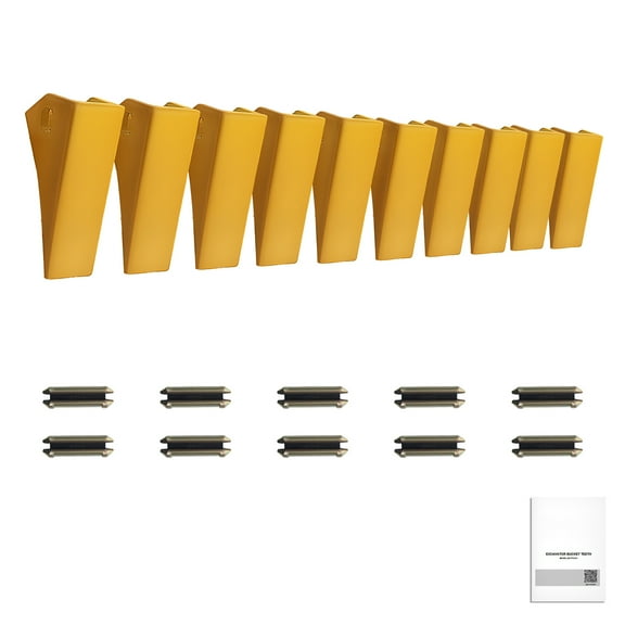KFFKFF Excavator Bucket Teeth with Pins, Set of 10, 5.79-inch Tooth Kit Compatible with 23 & 230 Series Excavators, Durable Bolt-on Teeth for Digging Buckets on Skid Steer & Mini Excavators