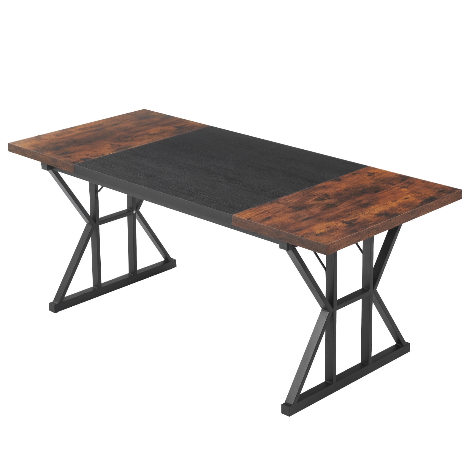 KFFKFF Executive Desk 70.9 x 31.5 inch, Spacious Computer Desk Workstation for Home Office, Modern Minimalist Wood Laptop Study Table with Metal Frame, Rustic Brown and Black Finish