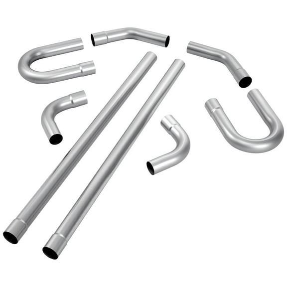 KFFKFF Exhaust Pipe Kit, 8 Pieces 2.25 Inch Mild Steel DIY Custom Tubing with Straight & U-Bend Pipes, 90 & 135 Degree Angles, Galvanized Finish, Compatible with Trucks, Sedans, Sports Cars, SUVs