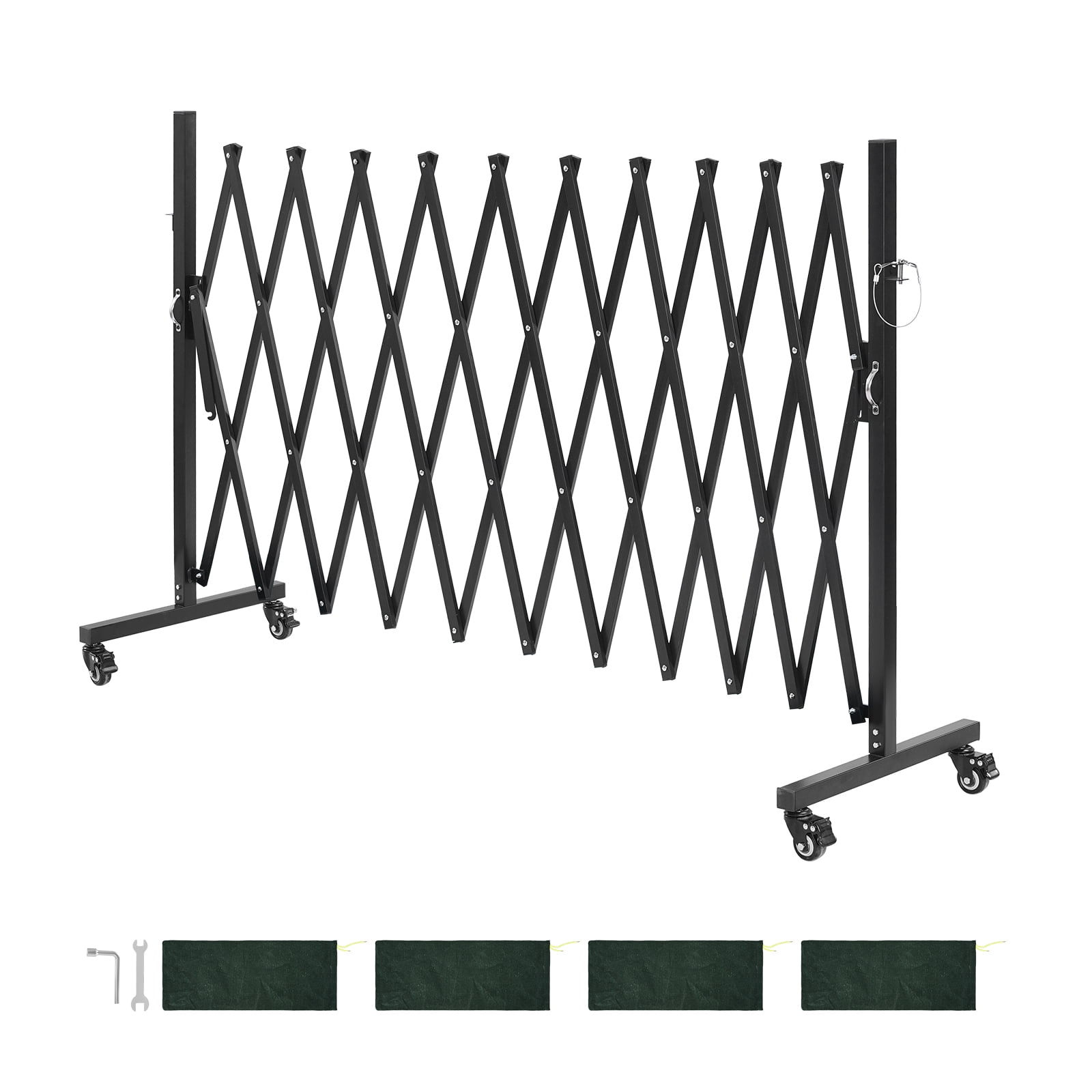 KFFKFF Expandable Barricade, 11FT Adjustable Safety Barrier, Mobile Folding Gate with Lockable Wheels, Portable Metal Traffic Fence for Patio, Garden, Stairways