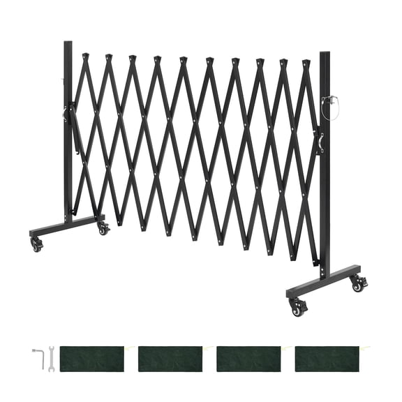 KFFKFF Expandable Barricade, 11FT Adjustable Safety Barrier, Mobile Folding Gate with Lockable Wheels, Portable Metal Traffic Fence for Patio, Garden, and Stairways
