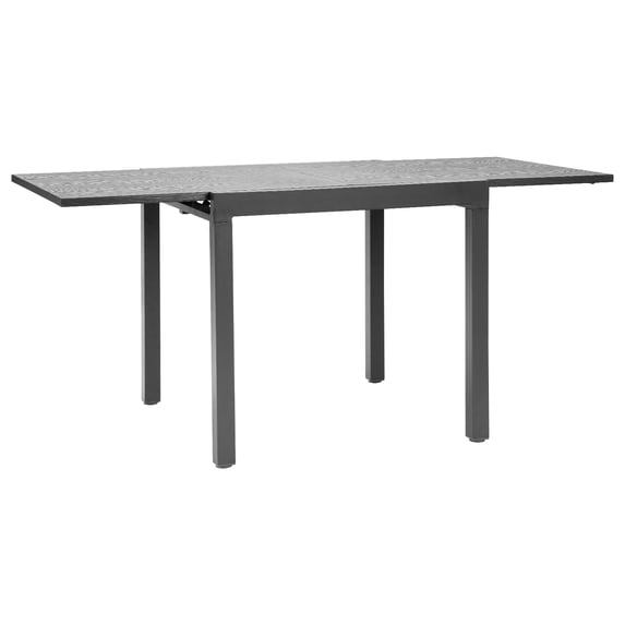 KFFKFF Expandable Outdoor Patio Dining Table, 32–63 inch Rectangular Table for 4-6, Aluminum Frame with Steel Slat Design, Durable Furniture for Lawn, Garden, Porch, Dark Gray