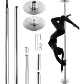 KFFKFF Expert Dance Pole, Rotating and Stationary Dance Pole Set, Detachable Portable Pole, 45mm Robust Stainless Steel Pole, Fitness Pole with Adjustable Height, Suitable for Workout Home, Silver