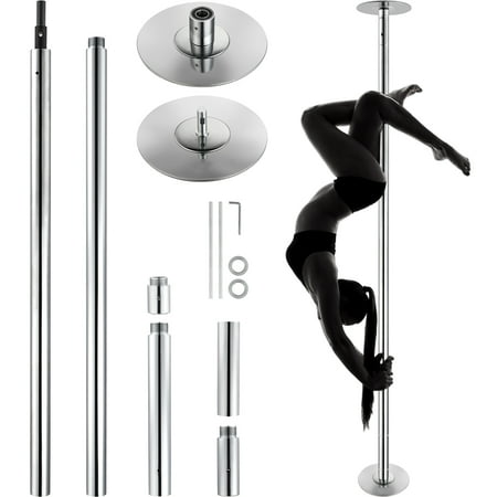 KFFKFF Expert Dance Pole, Rotating and Stationary Dance Pole Set, Detachable Portable Pole, 45mm Robust Stainless Steel Pole, Fitness Pole with Adjustable Height, Suitable for Workout Home, Silver