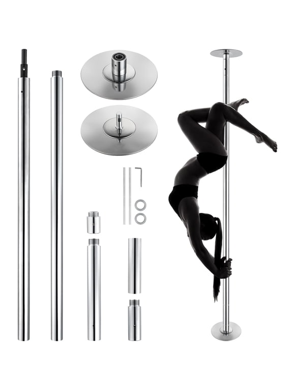 Expert Dance Pole, Rotating and Stationary Dance Pole Set, Detachable Portable Pole, 45mm Robust Stainless Steel Pole, Fitness Pole with Adjustable Height, Suitable for Workout Home, Silver