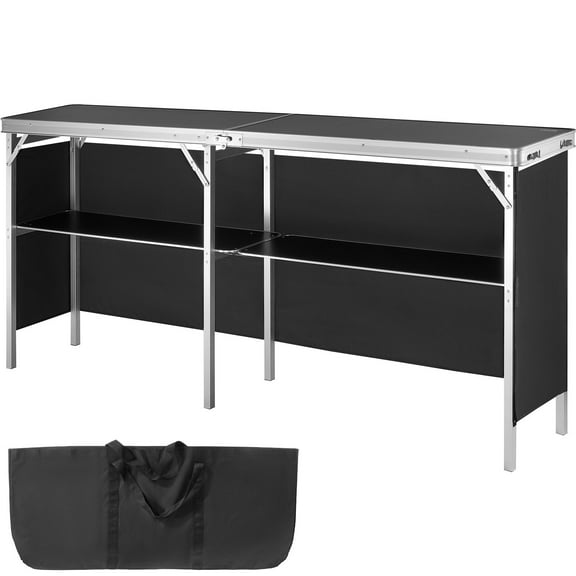 KFFKFF Extended Foldable Bar Stand - Versatile Podium Table for Indoor and Outdoor Events, Gatherings, Picnics, Exhibitions, Comes with Transport Bag, Storage Rack and Dark Drapery