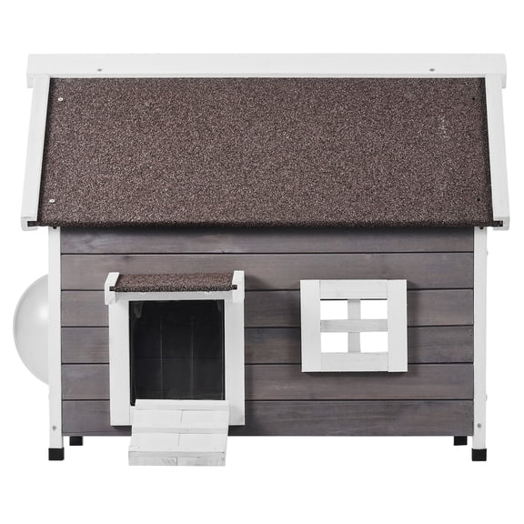 KFFKFF Exterior Feline Abode, Resistant to Weather, Accommodates Numerous Cats, Outdoor Timber Feline Home with Spacious Side Entry, PVC Entry Covers, Unsealed Top and Transparent Pane