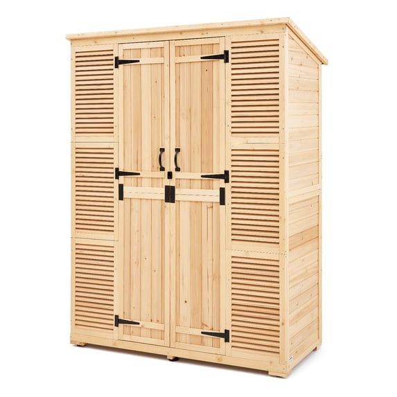 KFFKFF Exterior Storage Unit, Large-Scale Wood-Based Outdoor Storage Facility with Water-Resistant Ceiling and Metallic Structure, Twin Secure Doors Yard Equipment Shelter Storage Home Cabinet