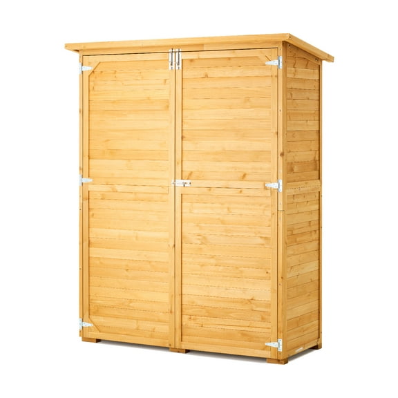 KFFKFF Exterior Storage Unit, Spacious Wood-Based Outdoor Storage Facility with Weatherproof Top and Sturdy Metallic Structure, Shelving & Grounding, Dimensions: 55"x67.5"