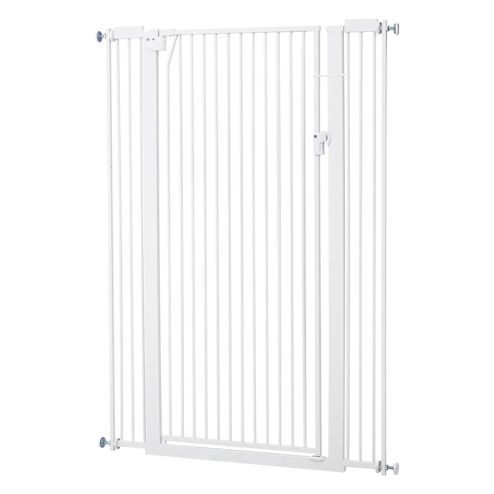 KFFKFF Extra Tall Pet Gate for Cats and Dogs, Adjustable Width 29-41 in, 56 in Height, Includes Pressure and Wall Mount Kits, 1.3 in Narrow Bar Spacing, Suitable for Stairs, Doorways, White