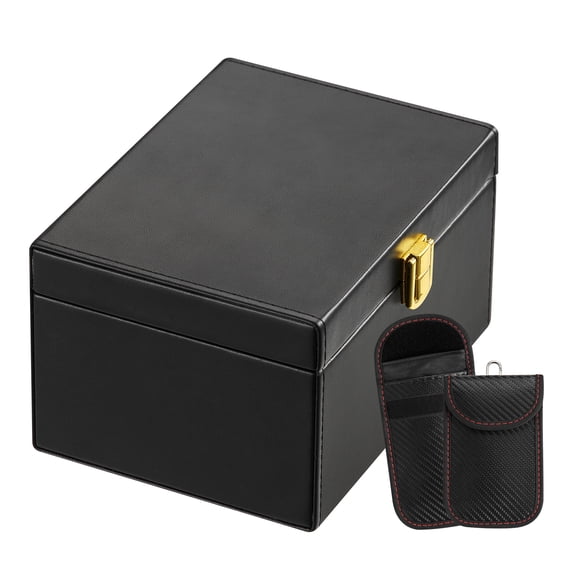KFFKFF Faraday Container, Synthetic Leather, Signal Interruption Case, Includes Dual Key Pouches, Guards Against WiFi, RFID, GPS, Bluetooth & 5G, Security Box with Anti-Theft