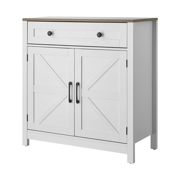 KFFKFF Farmhouse Coffee Bar Cabinet with Drawer, Buffet Table with Sliding Barn Doors, Sideboard Storage Unit for Living Room, Entryway, or Kitchen, 29.5 x 14.7 x 31.5 in, White