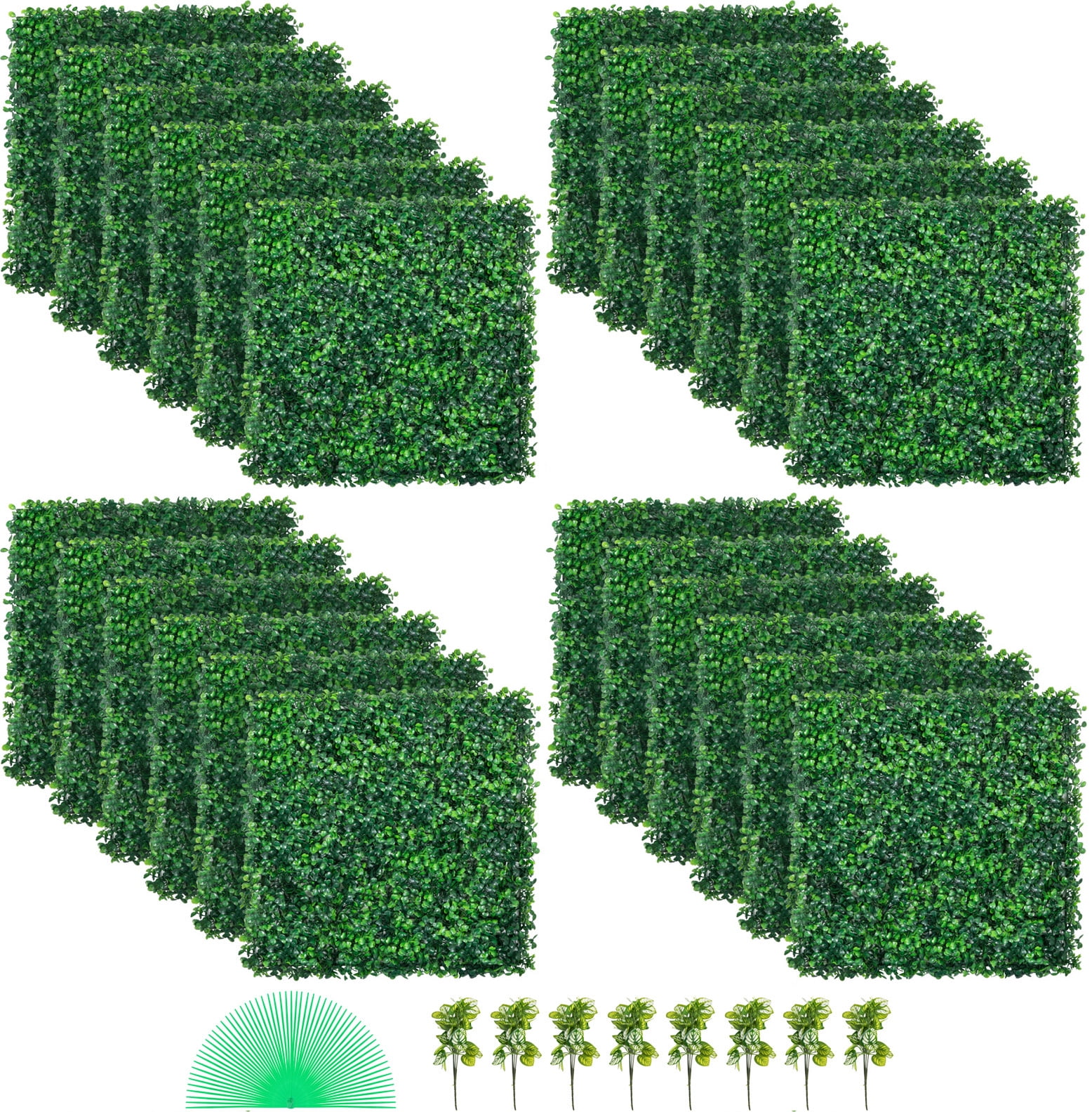 KFFKFF Faux Boxwood Panel UV 24pcs, Boxwood Hedge Wall Panels, Synthetic Grass Wall 20" X 20" 4 cm, Green Grass Wall, Imitation Hedge for Decoration, Privacy Barrier for Indoor, Outdoor, Garden