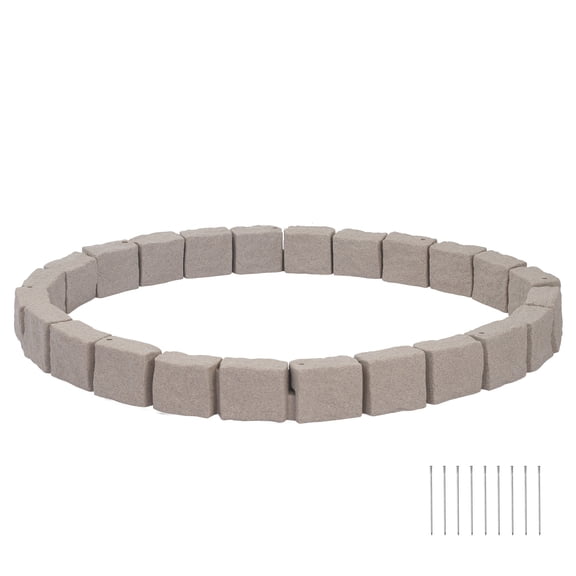 KFFKFF Faux Stone Garden Edging Kit, 15.5 ft No-Dig Border for Lawns, Flower Beds, and Yards, 4 Sections with 6 Bricks Each 46.85"L x 3.94"W x 6.1"H, Includes 9 Spikes and End Cap, Beige