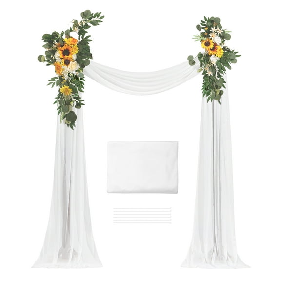 KFFKFF Faux Wedding Arch Blossoms Set, Sunshine Yellow Bridal Arch Blossoms with Drapery Kit (Set of 3) - 2 Units of Flower Composition, 1 Unit of Transparent Drapes, for Nuptial Bunches Reception
