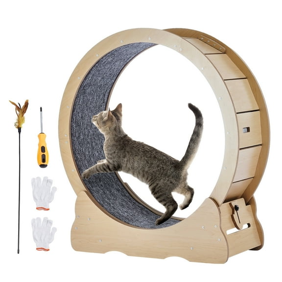 KFFKFF Feline Fitness Wheel, Indoor Cat-Sized Exercise Treadmill, 35.8-inch Diameter Feline Running Wheel with Removable Carpet and Interactive Toy, Compatible with a Variety of Cats