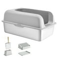 thumbnail image 1 of KFFKFF Feline Litter Container, Depth of 6 inches, Oversized Stainless Steel Feline Litter Container with Shovel, Broad Sieve-like Base & Tall Edges, Sealed Smell-Resistant Simple-to-Sanitize, 1 of 9