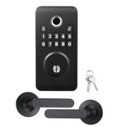 KFFKFF Fingerprint Door Lock Set, Electronic Biometric Deadbolt with Handle, Ergonomic Grip Design, Keyless Entry, Auto Locking, Temporary Code, Privacy Protection, Matte Black