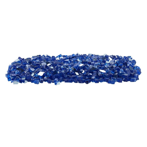 KFFKFF Fire Glass, 10 lbs / 4.5 kg Heat-Resistant Fireplace Stones, 1/2-Inch Reflective & Smokeless Glass Rocks, Durable Landscaping Stones for Fire Pit Tables, Cobalt Blue