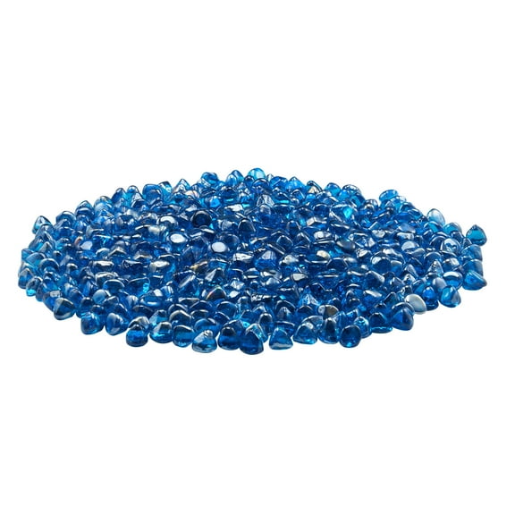 KFFKFF Fire Glass, 10 lbs / 4.5 kg Heat-Resistant Fireplace Stones, 1 Inch / 25.4 mm Reflective Glass Beads, Shiny Landscaping Stones for Fire Pit Tables, Caribbean Blue