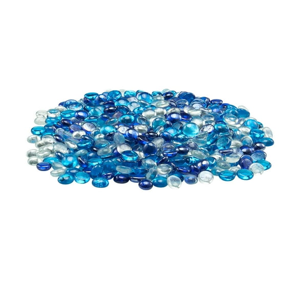 KFFKFF Fire Glass, 10LBS / 4.5KG Smokeless Fireplace Rocks, 3/4-Inch Reflective Glass Beads, Vibrant Landscaping Stones for Fire Pit Table, Cobalt Blue, Caribbean Blue, and Clear