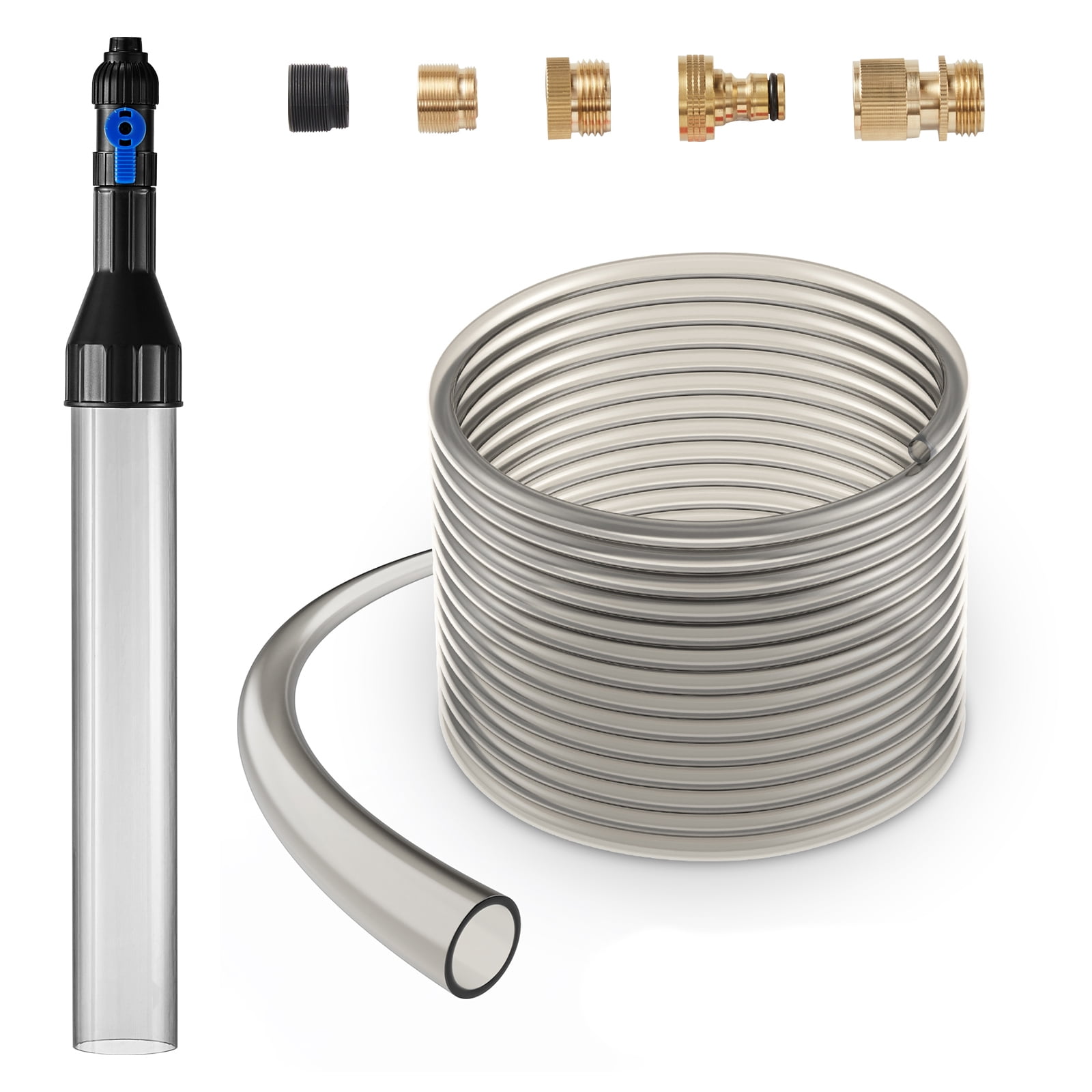 KFFKFF Fish Tank Siphon Cleaner, 25 ft PVC Hose Aquarium Gravel Vacuum, Includes 3 Brass Adapters, Ideal for Sand & Gravel Cleaning