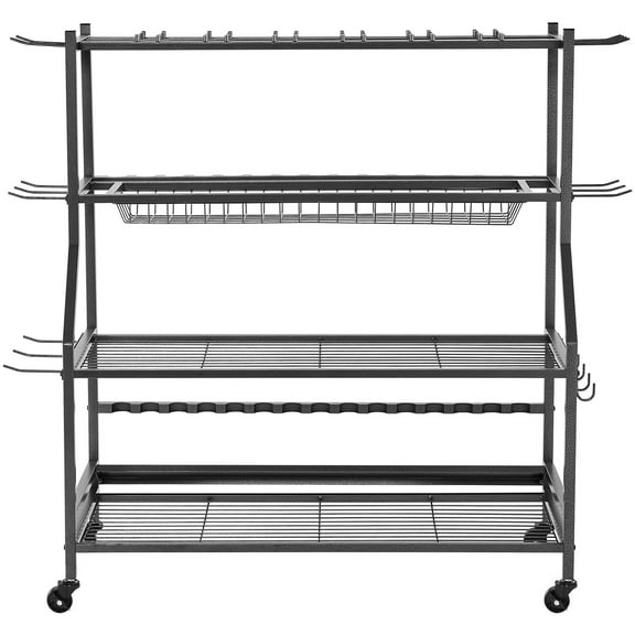 KFFKFF Fishing Rod Holder for 15 Rods, Portable Rack Cart with Wheels, Organizer for Fishing Gear and Accessories, Ideal for Indoor Storage in Garage or Home, Suitable for Tackle Box and Reel Storage