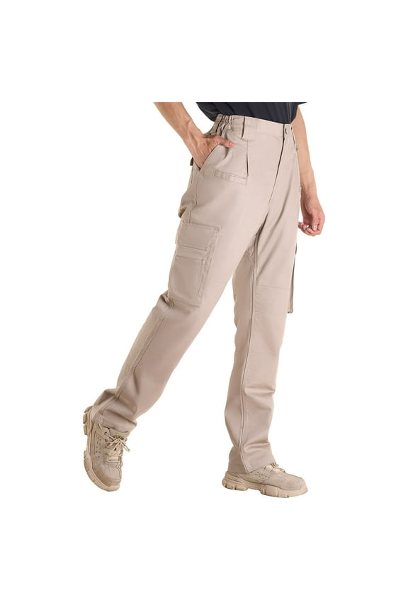 Flame-Resistant Men's Cargo Pants, 9 oz Cotton, Multi-Pocket Design with Elastic Waist, Durable Tear-Resistant Stitching, Suitable for Welding and Everyday Wear, XXL, Khaki