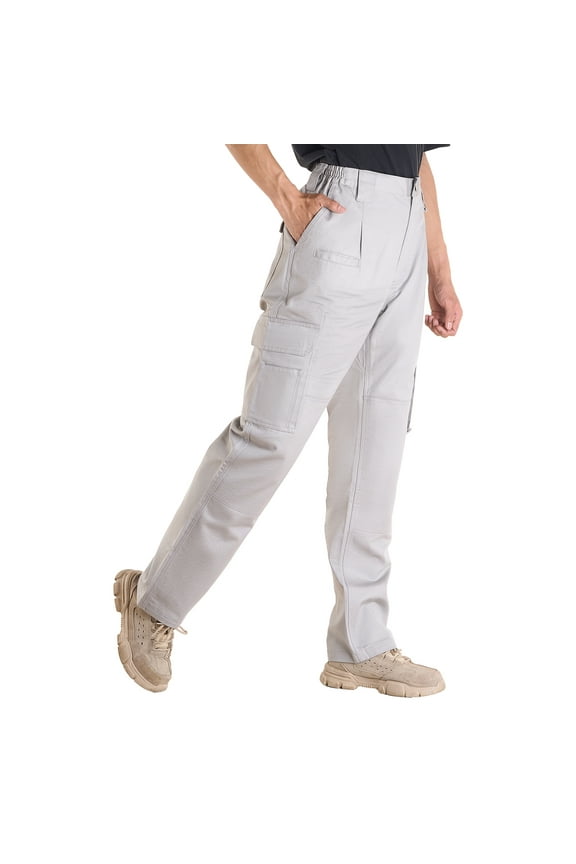 Flame-Resistant Men's Pants, 9 oz 100% Cotton Cargo Design with Elastic Waist, Durable Tear-Resistant Stitching, Multi-Pocket Style for Welding and Everyday Use, M Size, Gray