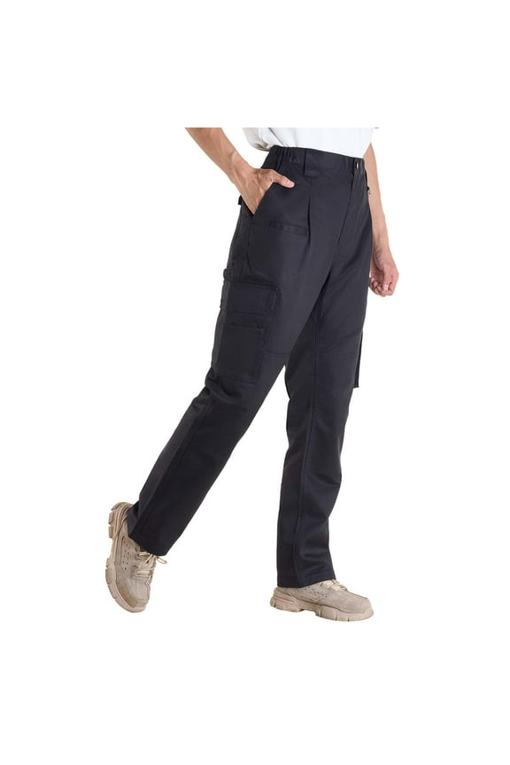 Flame-Resistant Men's Pants, 9 oz 100% Cotton, Durable Cargo Design with Multiple Pockets and Elastic Waistband, Reinforced Stitching for Welding and Everyday Use, M Size, Black