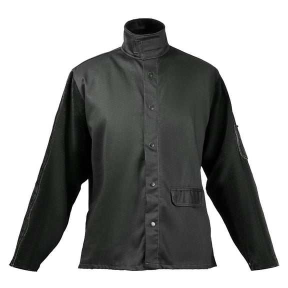 KFFKFF Flame-Resistant Welding Jacket, Durable Split Cowhide Leather Sleeves and 9 oz. FR Cotton Body, Heat-Resistant Safety Gear for Welders and Fitters - XXL Size