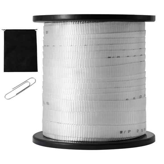 KFFKFF Flat Polyester Rope, 3/4 inch x 318 ft, 2500 lbf Durability, Marked for Easy Use in Cable Laying, Packaging, Gardening, and Electrical Tasks within Conduits, White